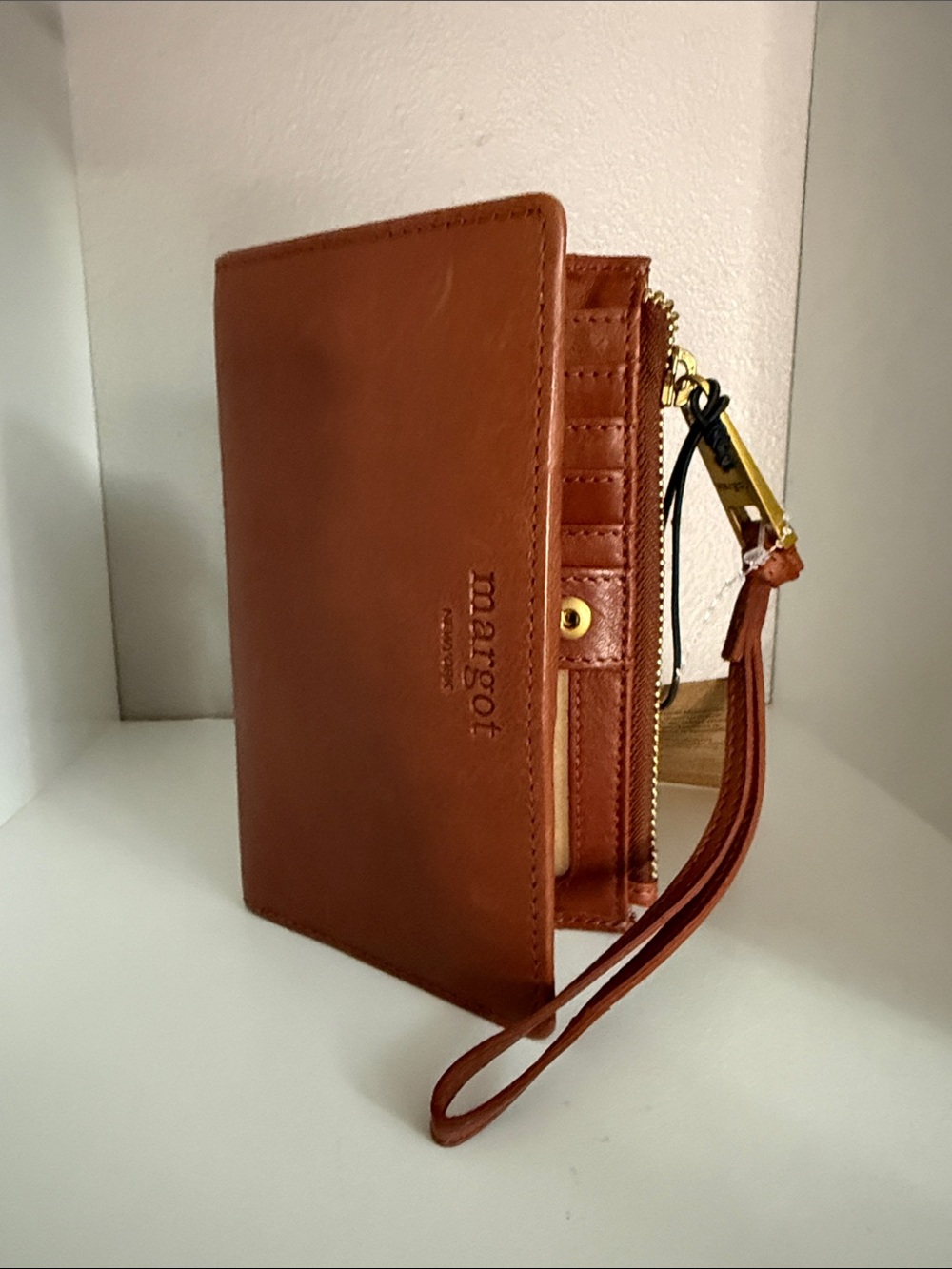 margot Tan Leather Wristlet Organizer Wallet for Men